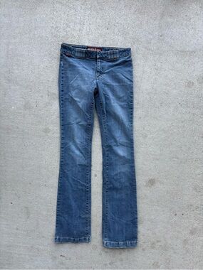 Vintage Y2K Dish Denim Low Rise Flare Jeans Mens Womens 28x34 Stretch Blue
